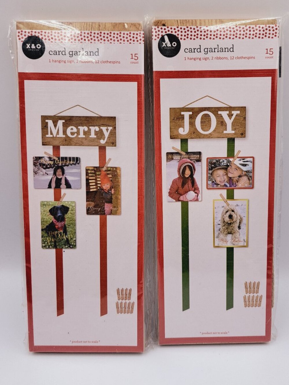 2 Packs of Holiday Card & Photo Ribbon Garland Joy & Merry